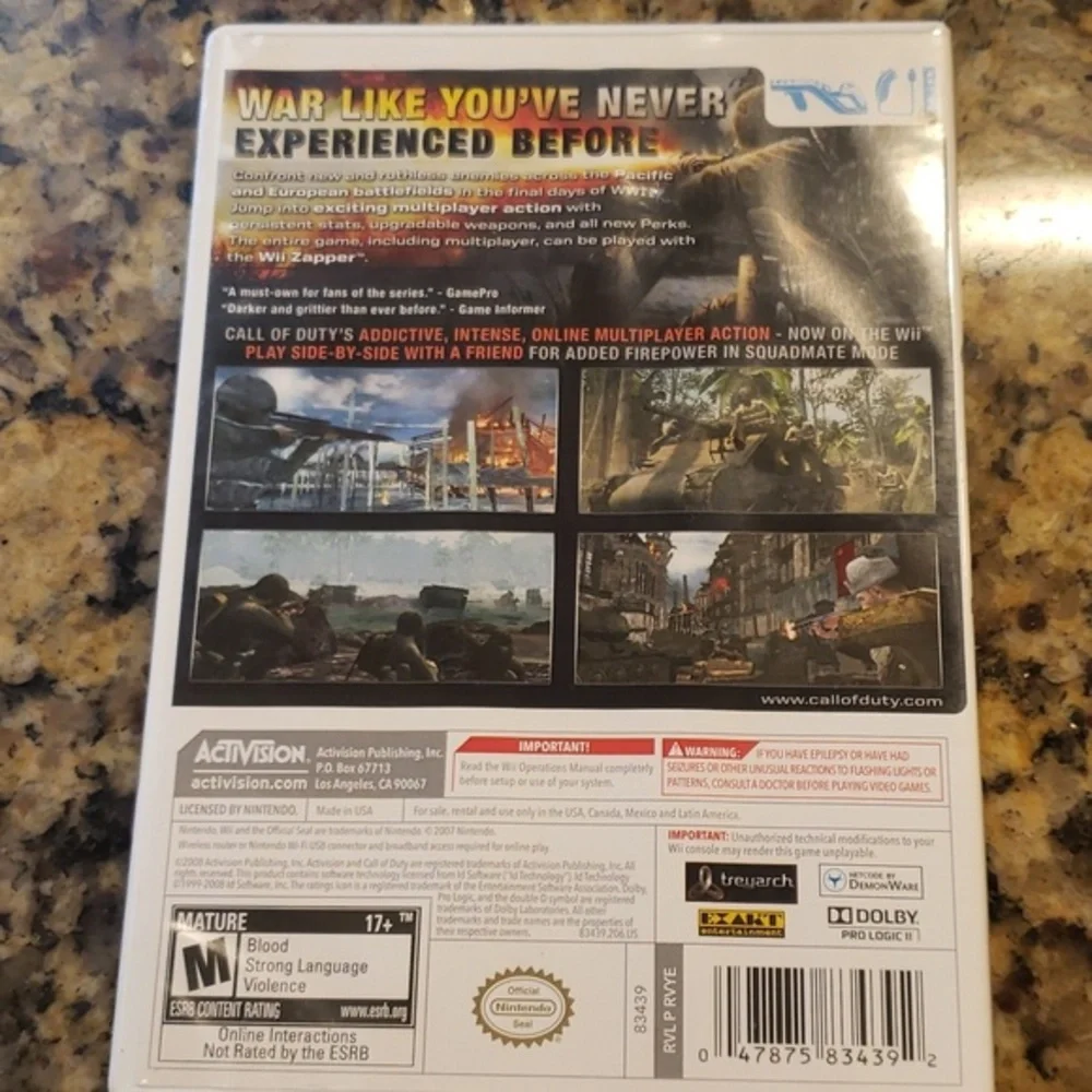 💜 NINTENDO CALL OF DUTY WORLD AT‎ WAR WII VIDEO GAME 2008